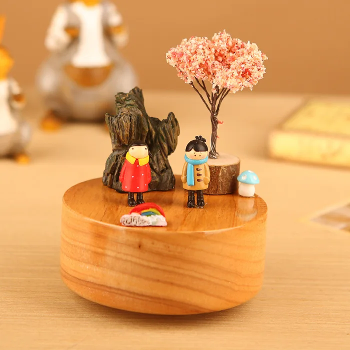 Kawaii DIY вращающиеся музыкальные коробки деревянная недорогая музыкальная