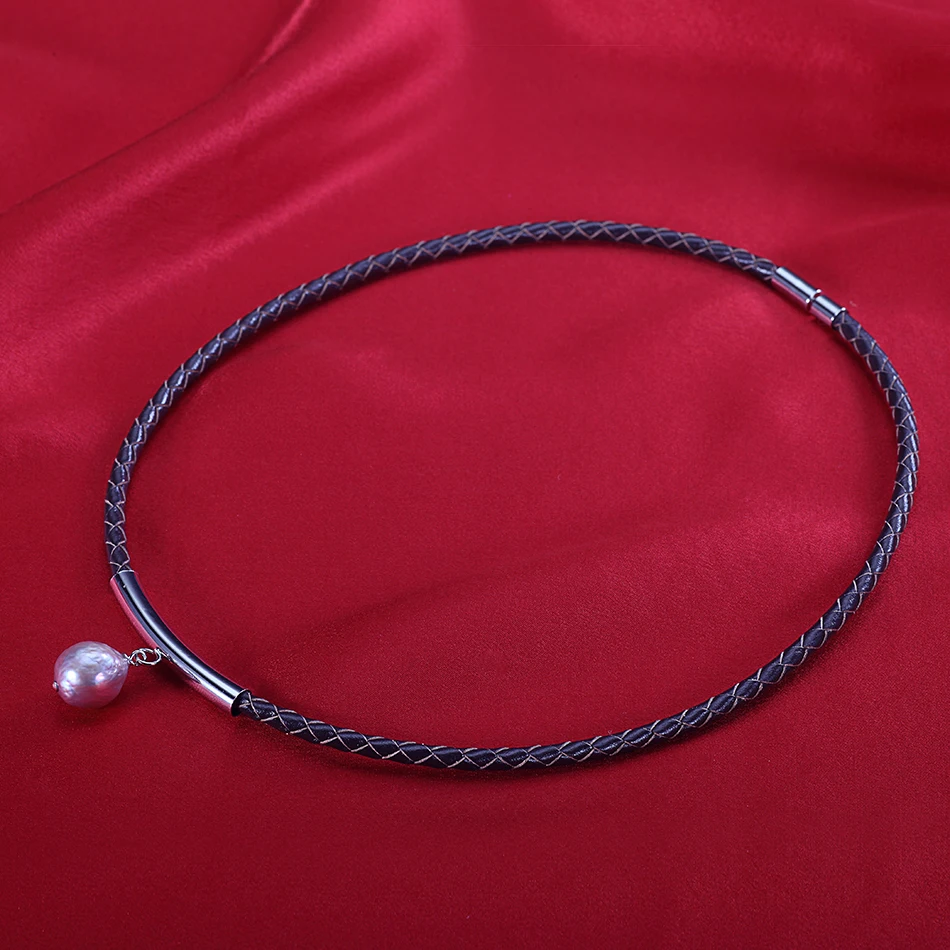 FEIGE коричневая кожаная веревка колье ожерелье 12-13 мм БАРОККО фиолетовый