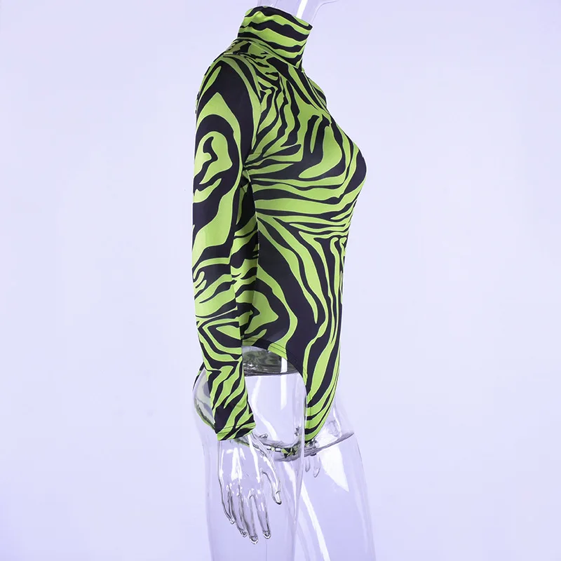 Toplook Zebra pattern bodysuit women highneck stretch long sleeve print bodycon sexy winter fashion party club casual body