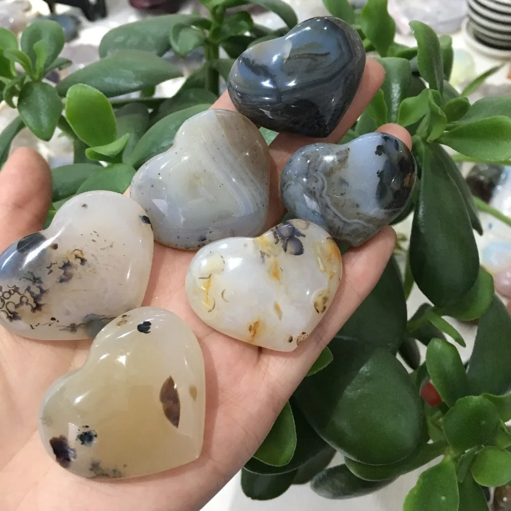 6 шт. натуральные водные растения Agate Crystal Love Heart полированный исцеление украшение