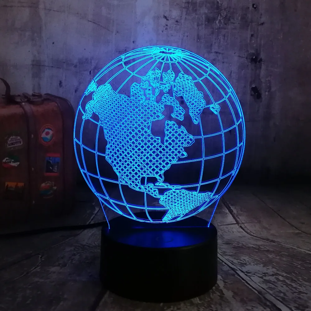 Новинка глобус Карта Америки 3D RGB светодиодный ночной Светильник многоцветный 7