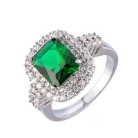fine square cut green crystal cz ring white gold filled fashionable women rings size 7 8 9