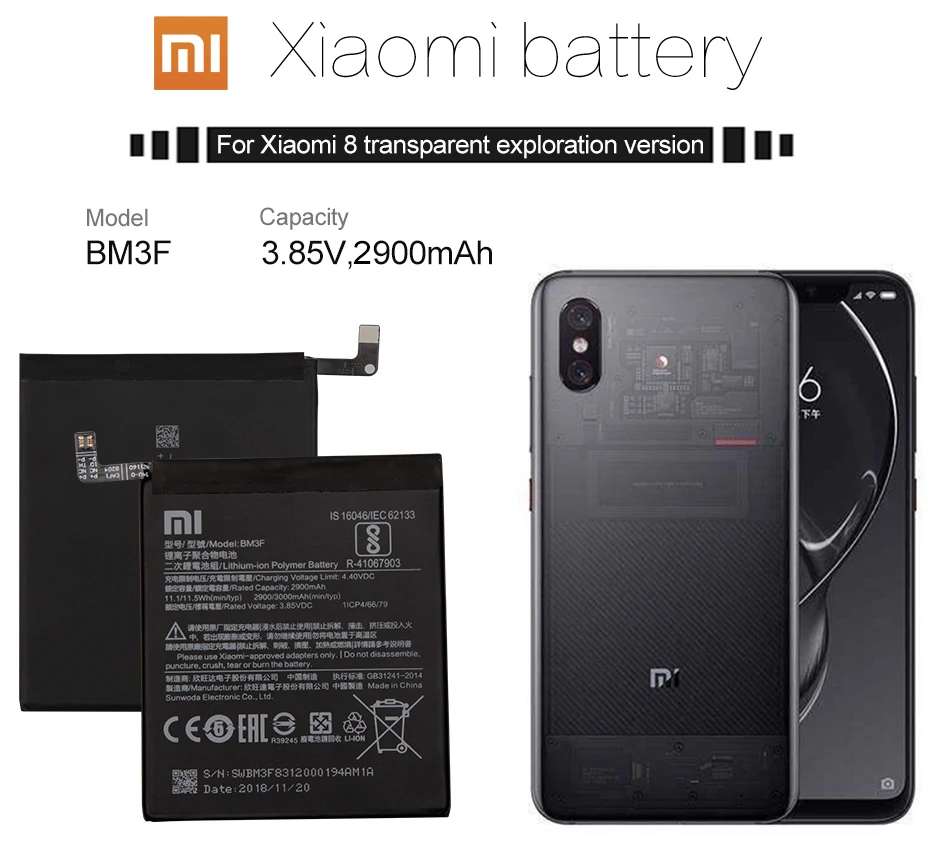 Xiao mi аккумулятор для телефона BM3F для Xiaomi mi 8 mi 8 Explorer прозрачный выпуск 2900 мАч Сменные Аккумуляторы