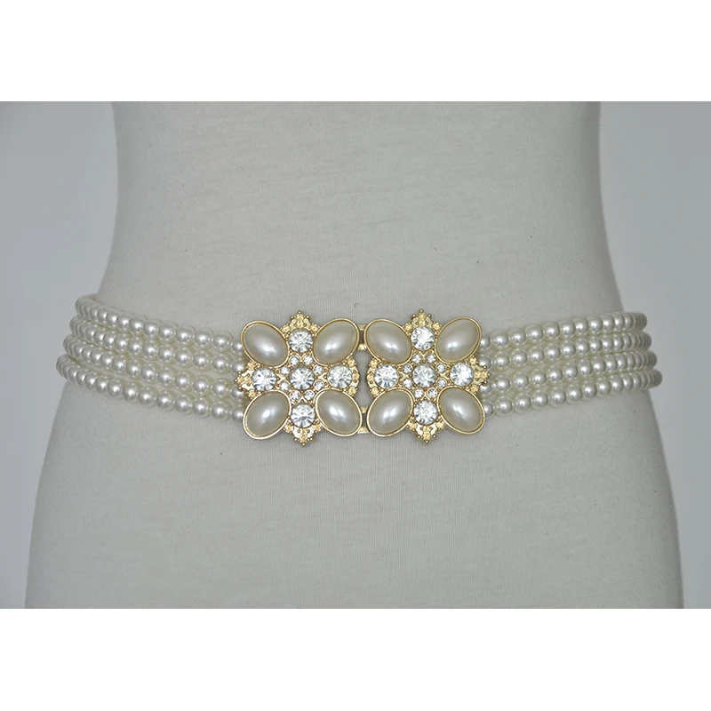 Lady Elegant Rhinestone pearl belts 4 row elastic white pearl belt for women Wedding accessory bg-278