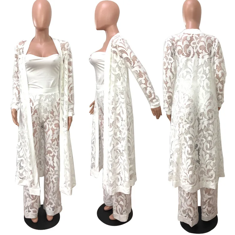 

Autumn women sexy lace wide-leg pants suit ladies three-piece casual suits