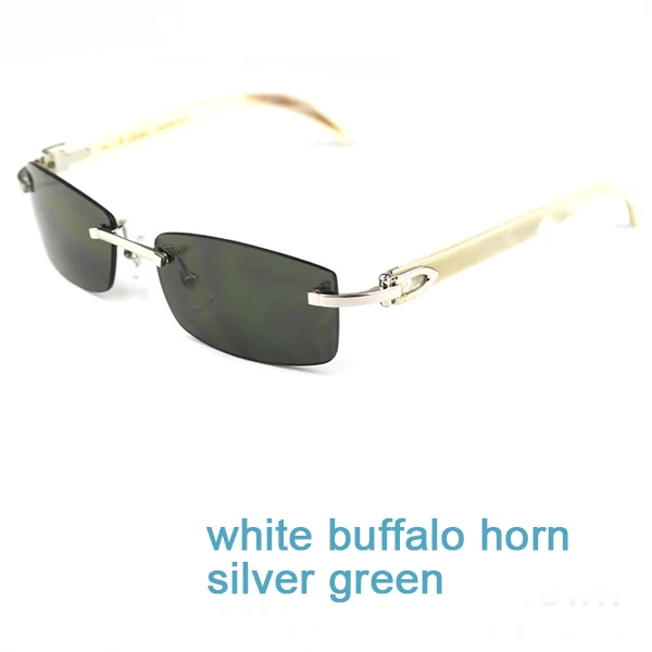 white silver green Роскошные Квадратные Солнцезащитные очки из натуральной волнистой рога Buffalo, мужские брендовые дизайнерские солнцезащитные очки, Винтажные Солнцезащитные очки Carter Buffs, солнцезащитные очки без оправы - Цвет линз: white silver green