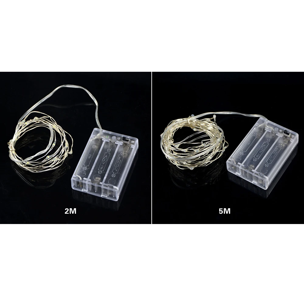 Светодиодный медный провод 2 м/5 м с питанием от аккумулятора сказочный