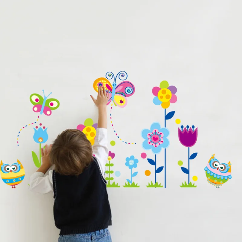 3D Мультяшные бабочки подсолнухи настенные наклейки виниловые DIY цветы для