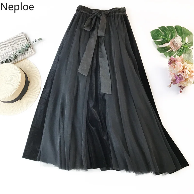 Neploe Лето 2019 новый сетка пэчворк для женщин юбка шикарный драпированные створки