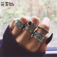 huatang 5pcsset vintage carving elephant joint rings set for women silver color knuckle rings jewelry party anillos 6222
