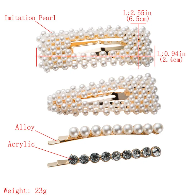 

4PCS/1SET Korea Chic Imitation Pearl Beads Rhinestones Hair Pins Fashion Hair Clips For Women Hairpin Metal Hair Accessories