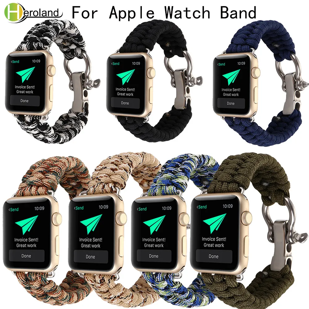 

Woven Rope nylon watch strap for Apple Watch band 42mm 38mm Survival Outdoors wrist Strap with Whistle for iwatch 4/3/2/1 belt