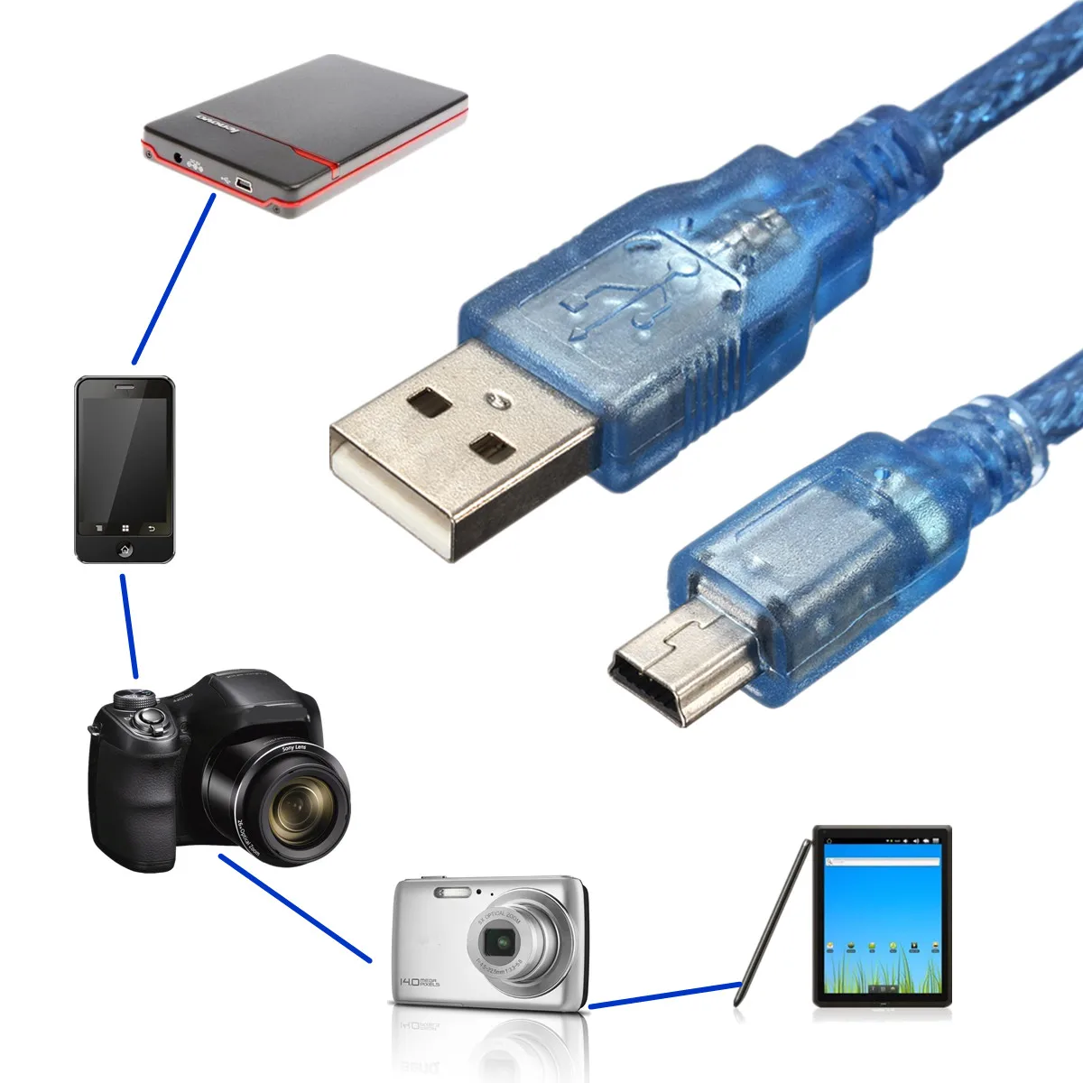 Адаптер LEORY 30 см USB 2 0 A папа мини B 5pin Шнур адаптер преобразователь кабель питания