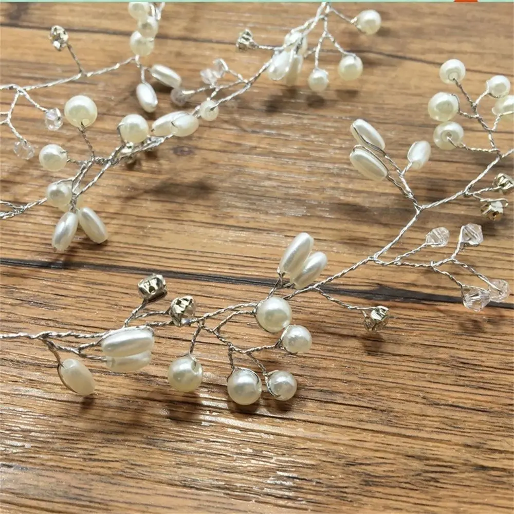 

1Pc European Bridal Long Pearl Crystal Flower Headbands Hairband Silver Wedding Hair Vine Handmade Women Headband Headpiece