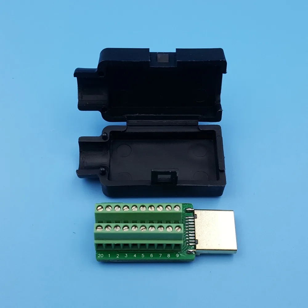 Штекер HDMI 19P клеммы с выключателем самодельный разъем без пайки черной