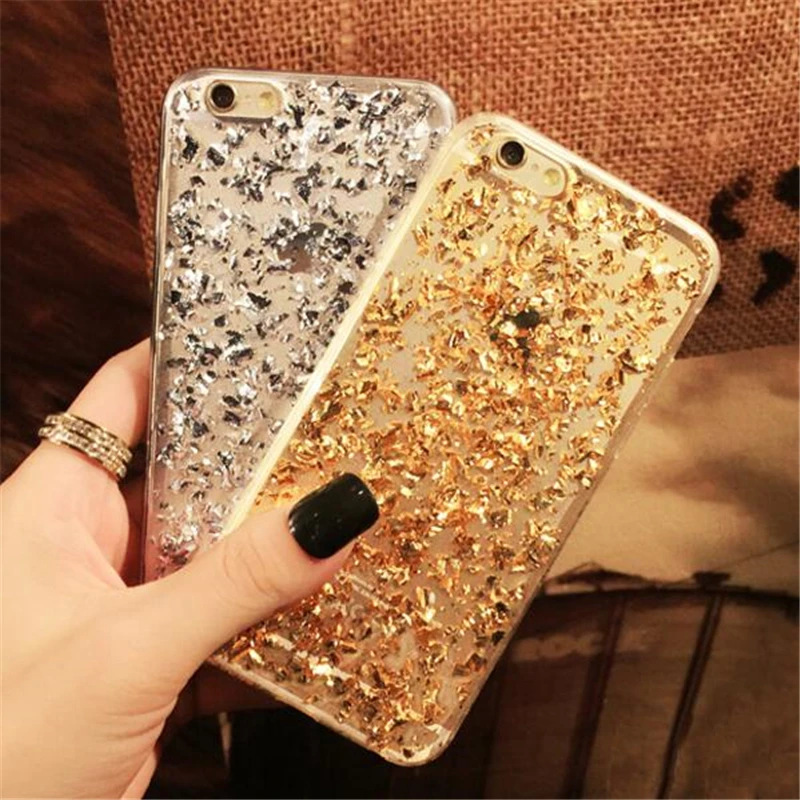 Золотая Фольга Bling Блестка Блесток Кожа Ясно Мягкие Силиконовые Fundas Обложка
