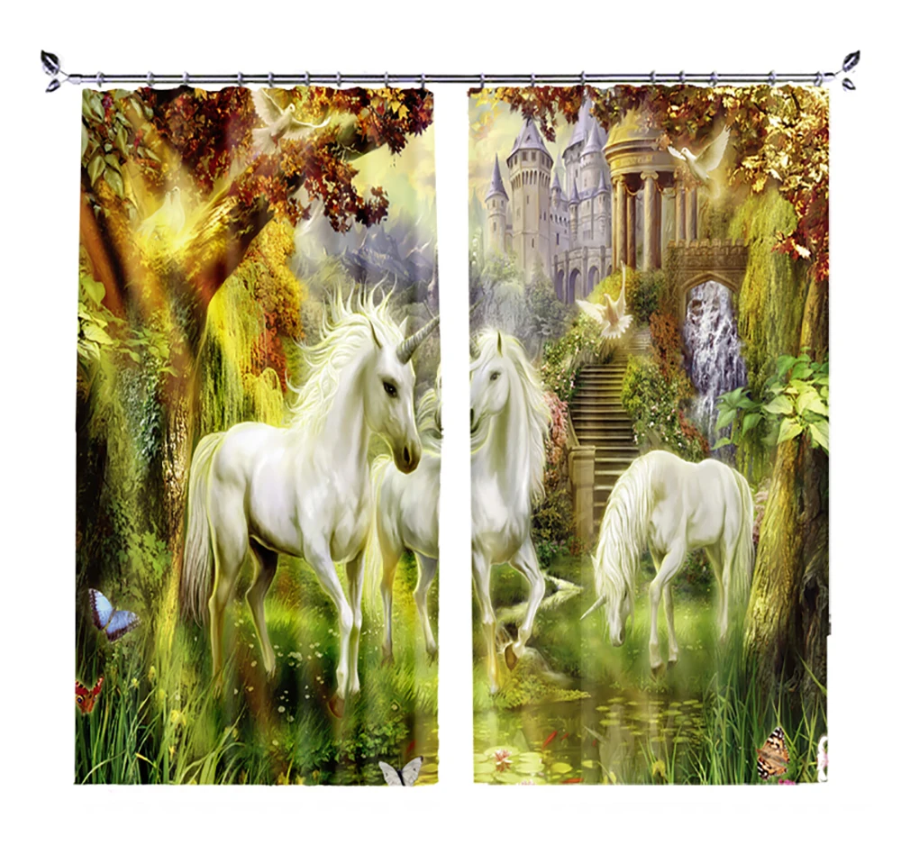 3 Unicorn Horse фото черная занавеска для волос 3D цифровая печать затемненные