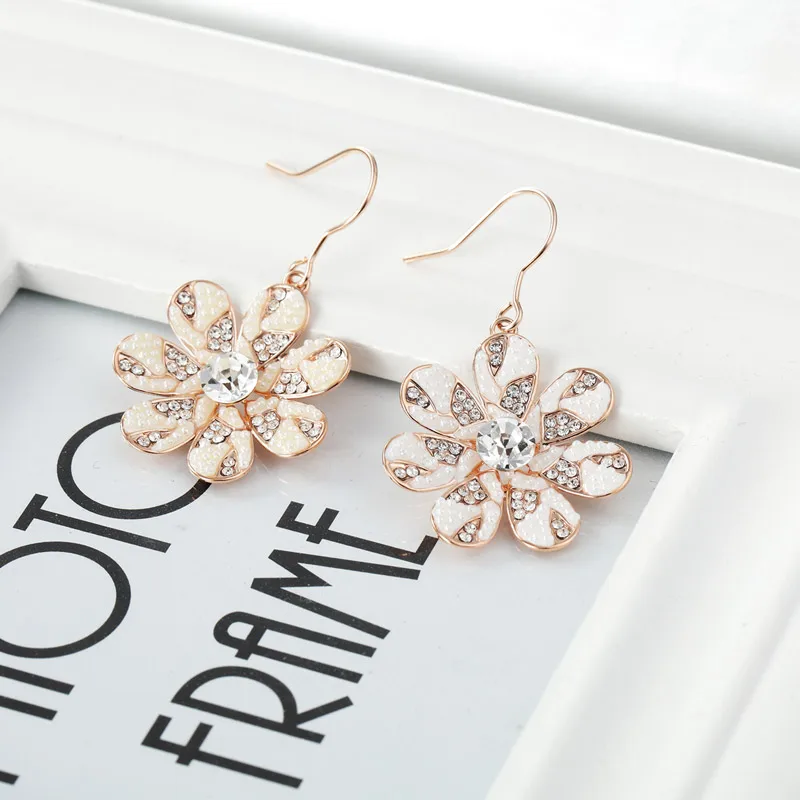 Neoglory Austria Rhinestone &amp Simulated Pearl Drop Earrings Rose Gold Color Exquisite Flower Style For Women Trendy Classic | Украшения