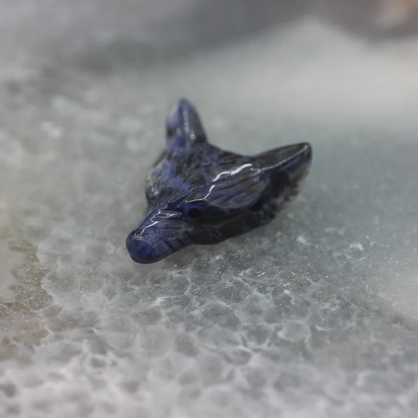 Blue Sodalite 23 камня на выбор, 3 шт./лот резные подвески в форме волчьей головы для ожерелья, натуральный кварц Агаты резьба фигурка Чакра Исцеление Кристалл - Окраска металла: Blue Sodalite