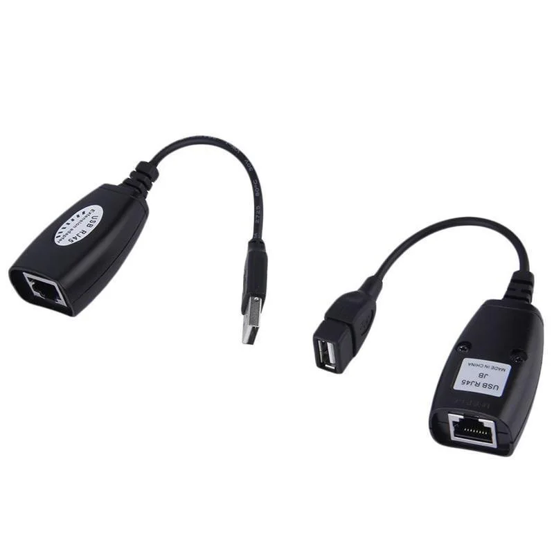 

2pcs/Set USB Extension Ethernet RJ45 Cat5e/6 Cable LAN Adapter Extender Over Repeater Set USB Type A Male to RJ45 Female Adapter