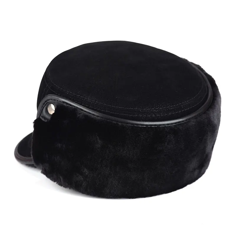 Men's winter flat top thick and durable ear protector artificial leather warm outdoor aviator hat father husband's gif | Аксессуары