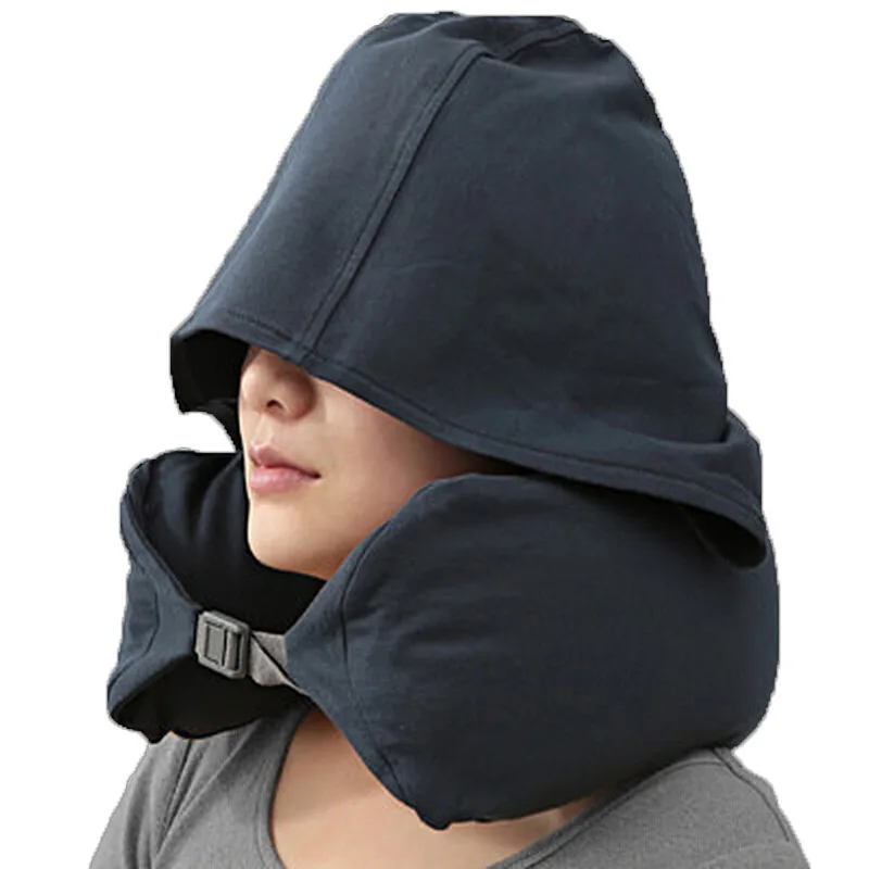 Travel Neck Pillow With Hood Support Solid Color U-Shape For Airplane Car Lightweight Easily Portable Cushion | Дом и сад