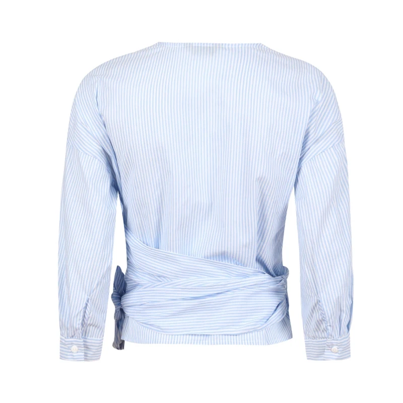 Sheinnet 2017 Summer Women Fashion Shirts Ruffle Striped Blue Blouses V-Neck Cute Lace Up Bottons Vintage Casual |