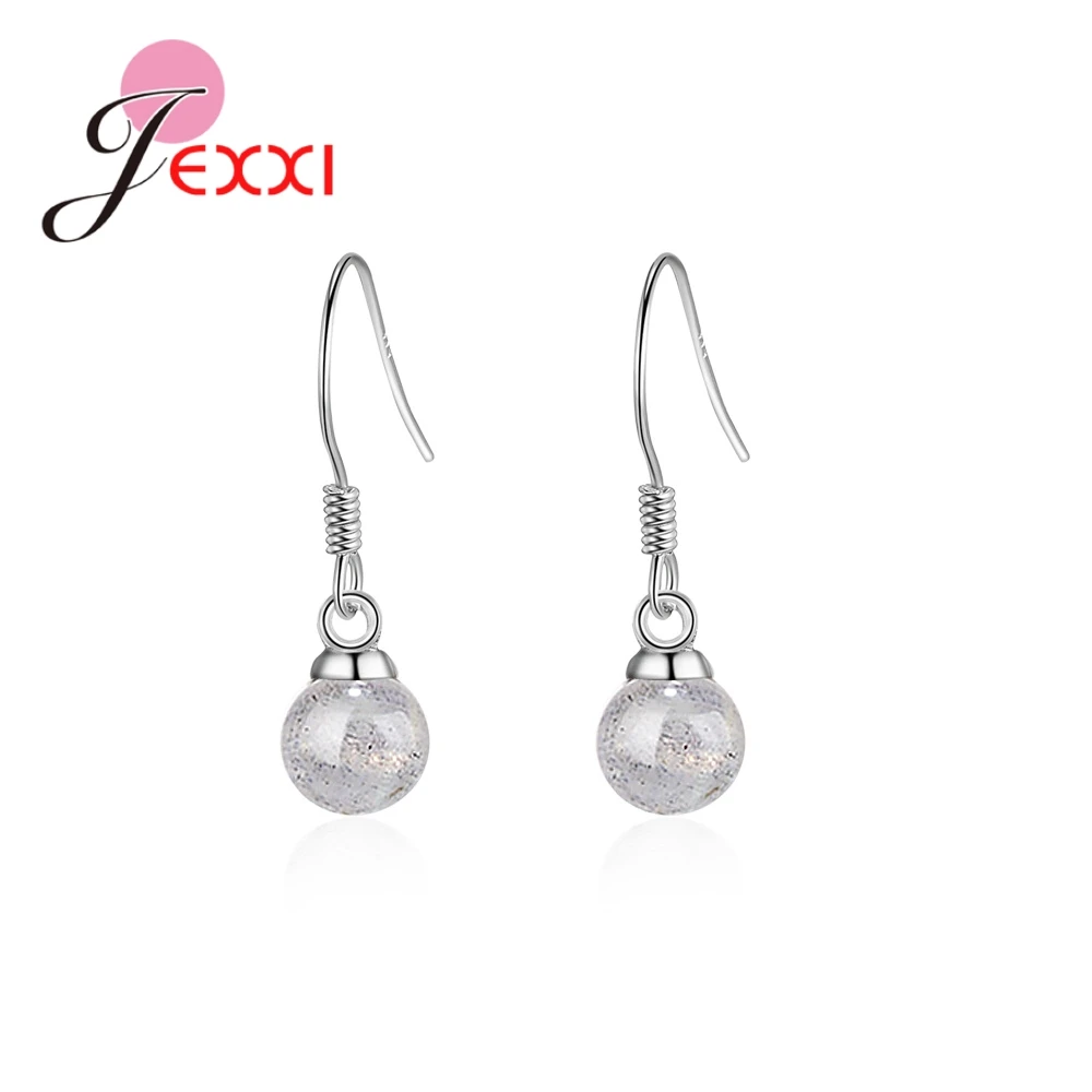 

Special Round Shape Stone Pattern Drop Earrings For Women Girls Pretty Shiny Gifts Real 925 Sterling Silver Popular Style