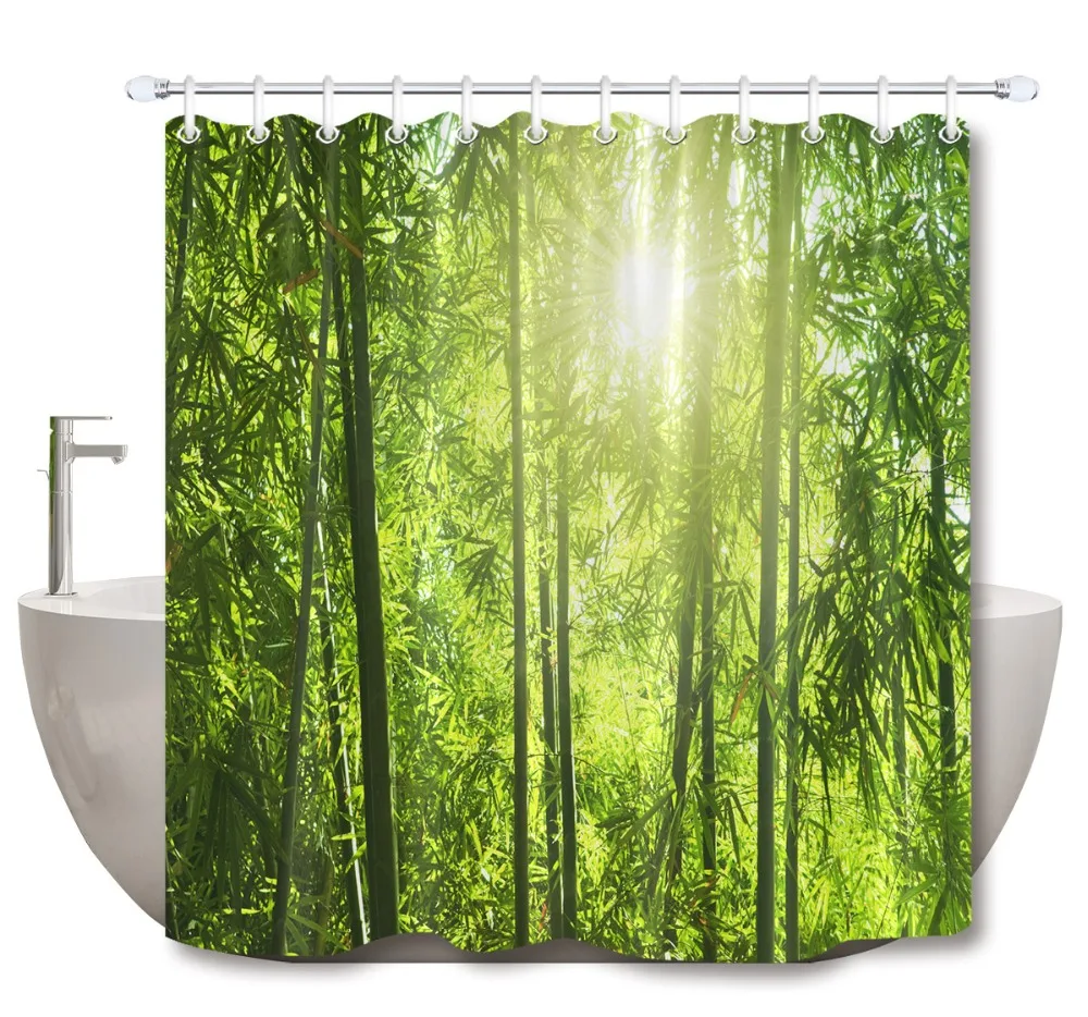 LB Sunshine & Green Bamboo лес занавески для душа набор Экологичная природа Ванная комната