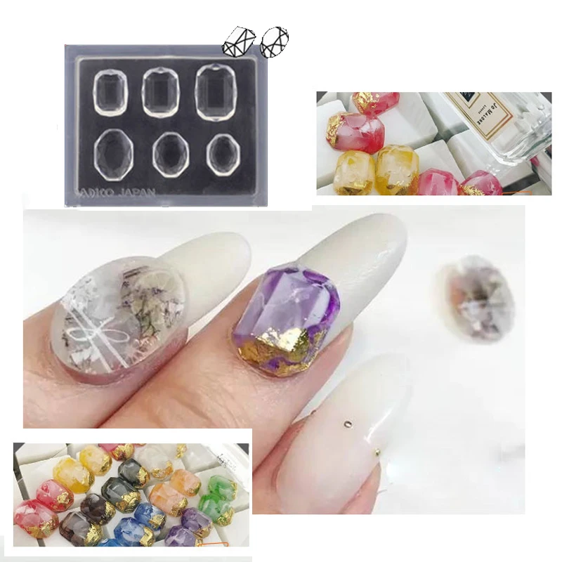 

3D Acrylic Nail Art Template Carved Mold Set 8 Designs Gemstone Heart Crystal Nail Art DIY Silicone Cabochon Mold