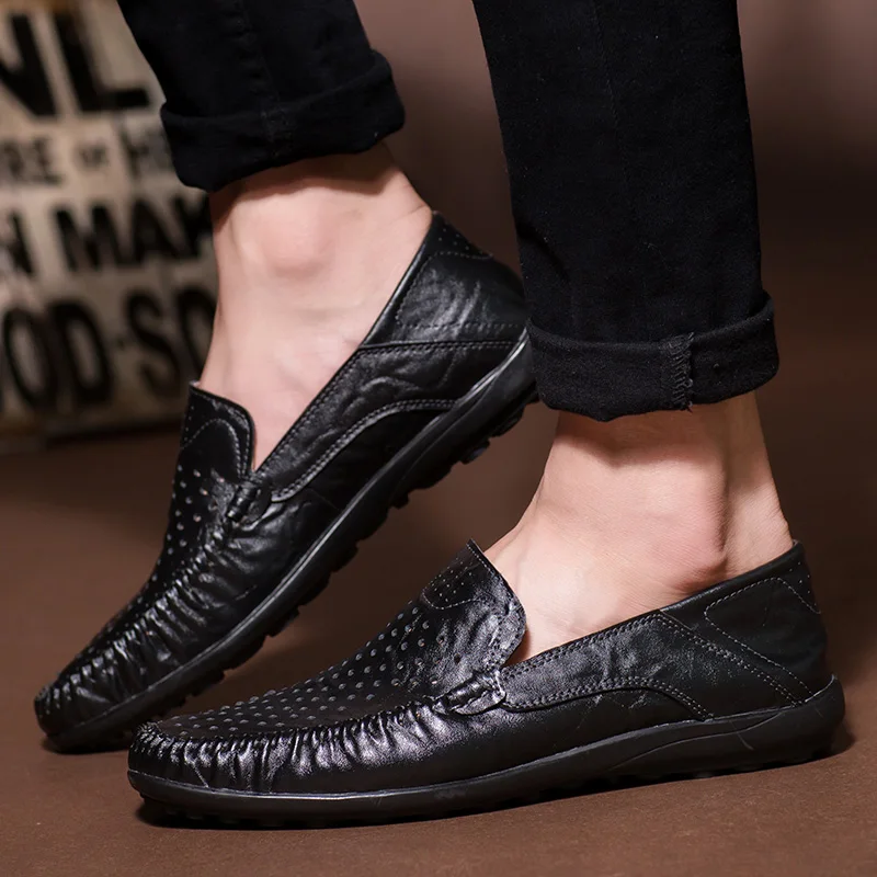 Summer Men Shoes Casual Luxury Brand Genuine Leather Italian Loafers Moccasins Slip on Mens Driving Large Size | Обувь