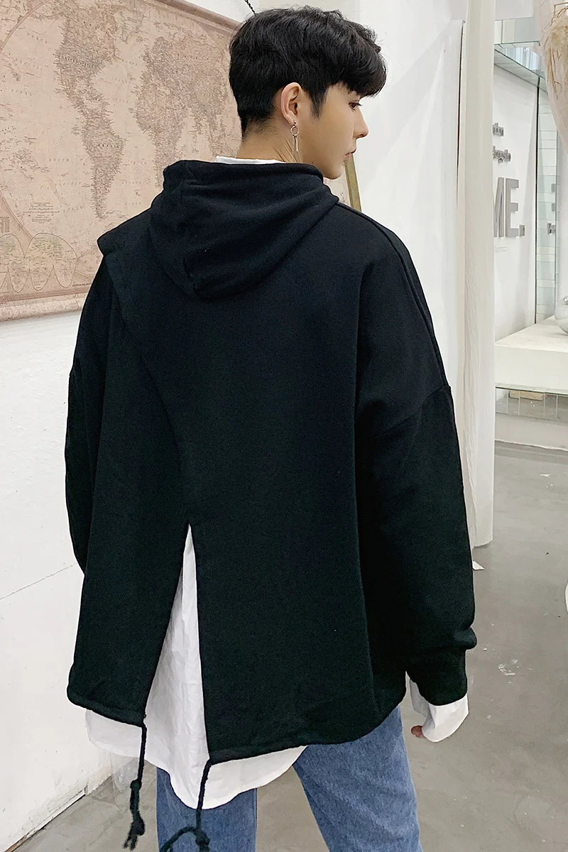 

M-2XL!!Spring designer irregular open loose hooded hoodie tide brand men's clothing lazy wind sweater top.