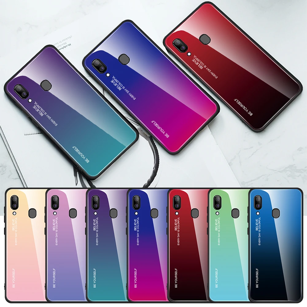 For Samusng A30 Gradient TPU Edge Phone Case Samsung Galaxy A50 A7 A8 A6 Plus A9 2018 A5 2017 A8S A9S Star Glass Cover |