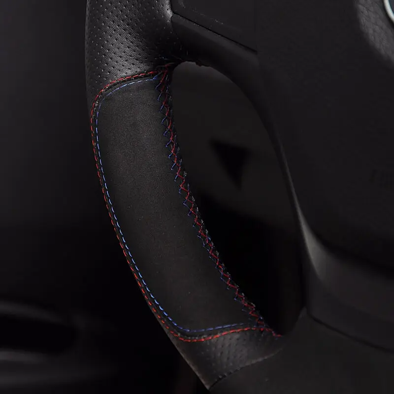 

Hand Sew Black Leather Suede Car Steering Wheel Cover for BMW F30 316i 320i 328i