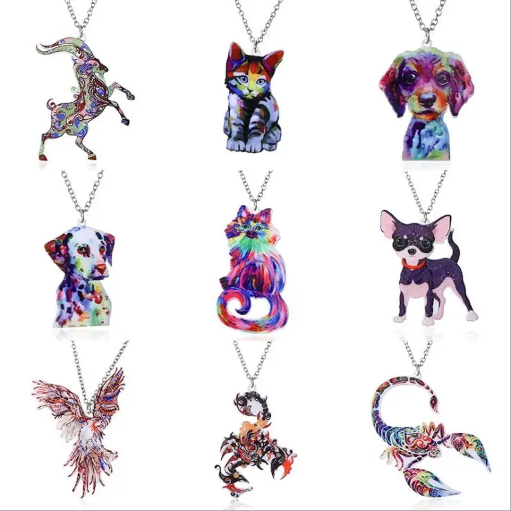 Acrylic coloured drawing Dog necklace-Drop shipping | Украшения и аксессуары