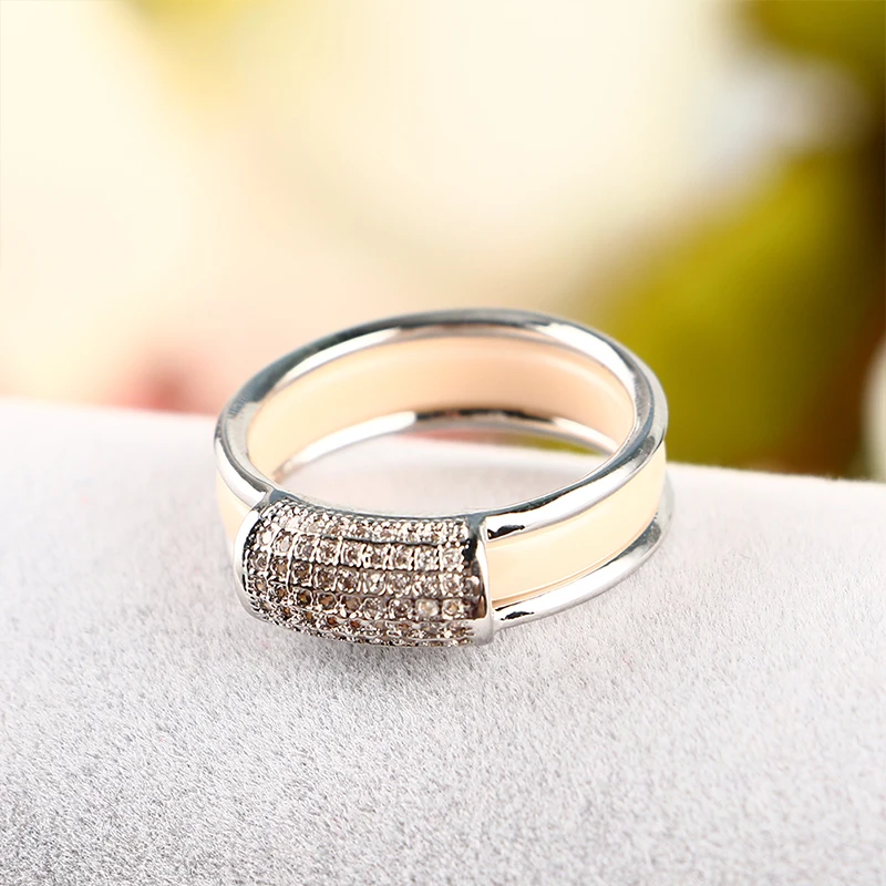 Красивые керамические кольца цвета шампанского 2 шт./компл. с кристаллами Стразы