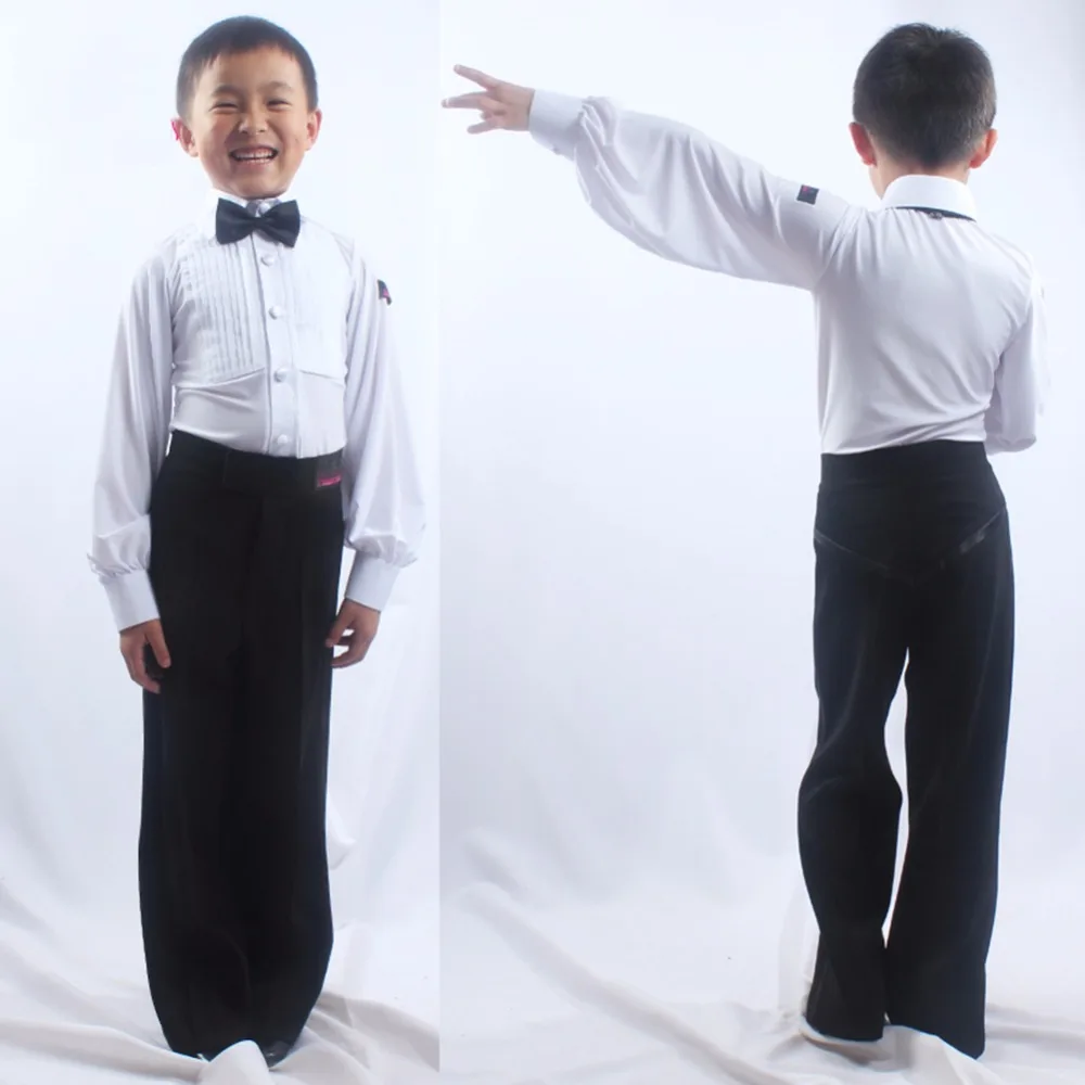 Недорогие рубашки для латиноамериканских танцев детей черные и белые топы с