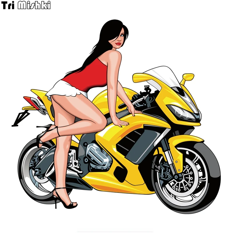 Tri Mishki WCS717# 14x15cm sexy girl biker motorcycle colorful car sticker funny auto automobile stickers | Автомобили и