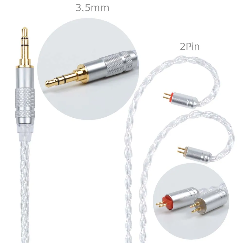 3.5mm plug with 2PIN Nicehck 4,4/3,5/2,5 мм балансный MMCX/2Pin разъем 8 Core посеребренный кабель для kzzsn ZS10 AS06 лампа указателя V80 TFZ nicehck M6/DT600 - Color: 3.5mm plug with 2PIN