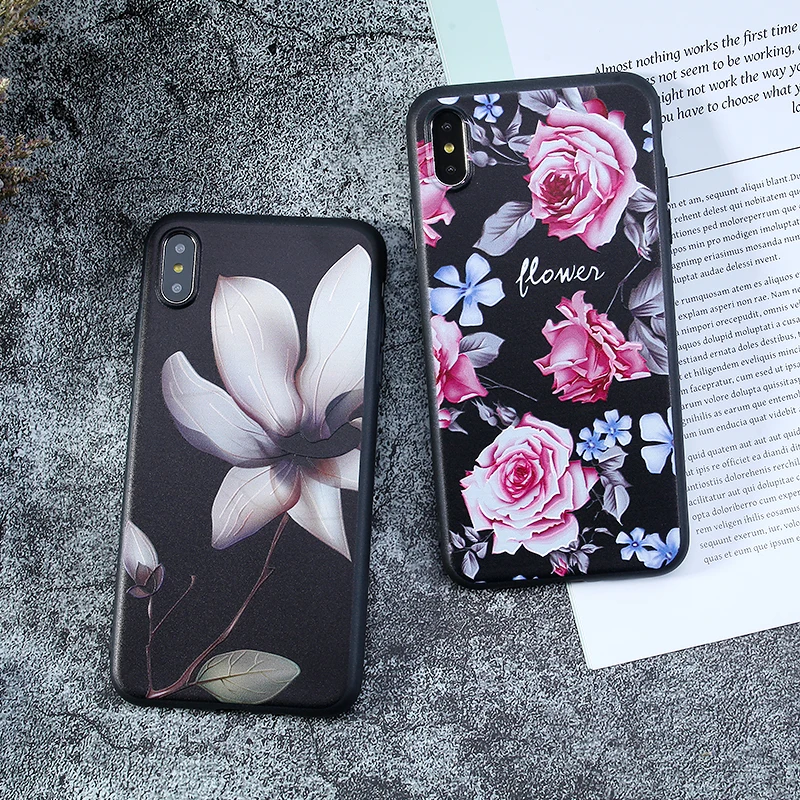 1pcs Case For iPhone XS 3D Relief Silicon Matte Floral Cases X XR Max 5S SE 7 8 6S Plus Luxury TPU Pattern Covers |