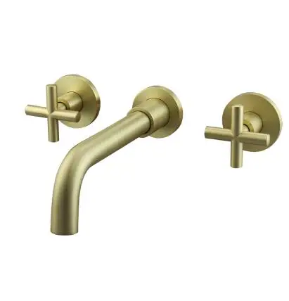Nickel Gold В-настенный для раковины кран Набор 3 отверстия золото/Черное золото латунь с двумя крестообразными ручками Настенный Ванная раковина кран горячей холодной кран XR8241 - Цвет: Nickel Gold