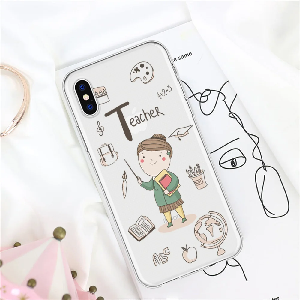 Мультяшный милый мягкий чехол для телефона с изображением учителя iPhone 5 6 6S X XR Plus