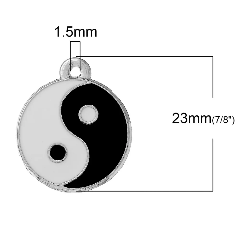 Doreen Box Очаровательные 20 Серебристые эмалевые Подвески Tai Chi 25x20 мм (B12096)|chi pendant|tai chi