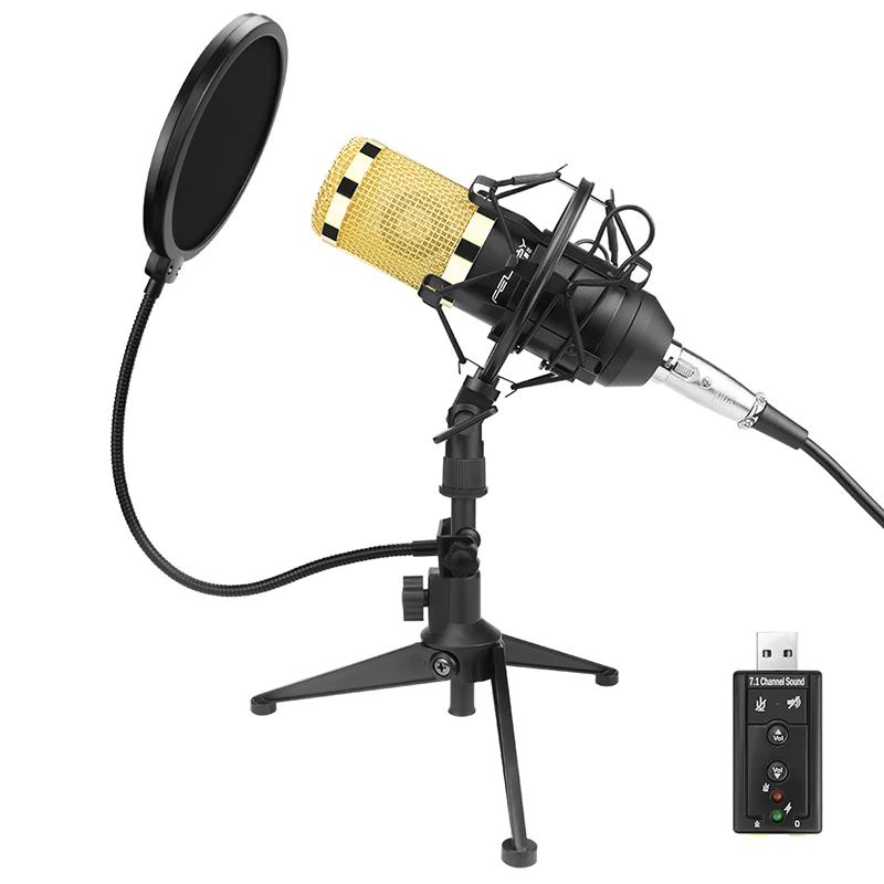 FELYBY Профессиональный BM 800 конденсаторный микрофон Pro audio studio вокальная запись караоке настольный микрофон 48 В фантомный фильтр питания - Цвет: Black Filter USB