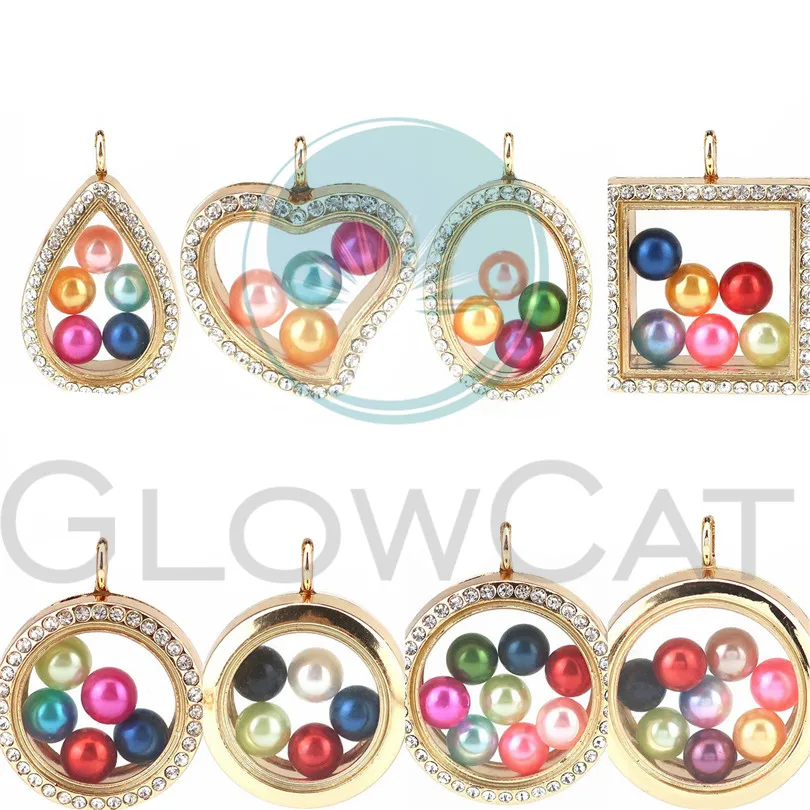 Плавающая жемчужная подвеска стеклянный медальон клетка золотого цвета