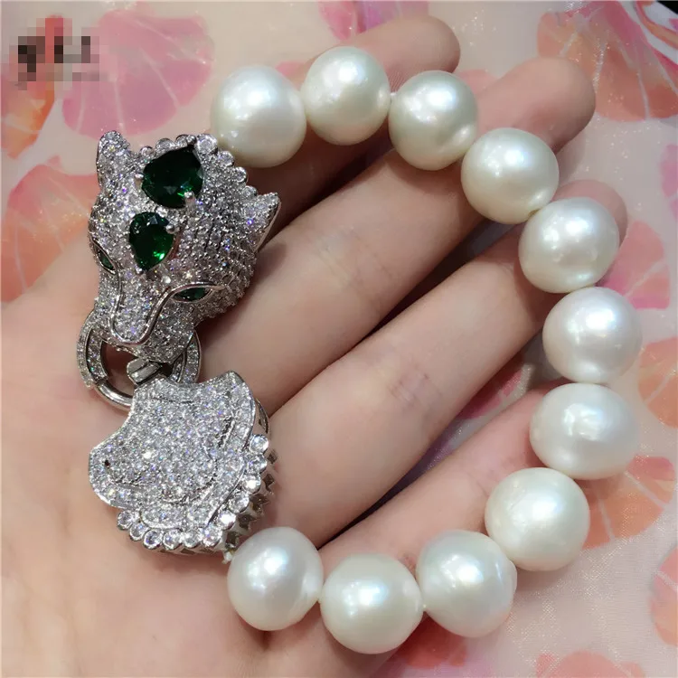 Браслет ручной работы с микро инкрустацией головой леопарда застежка из