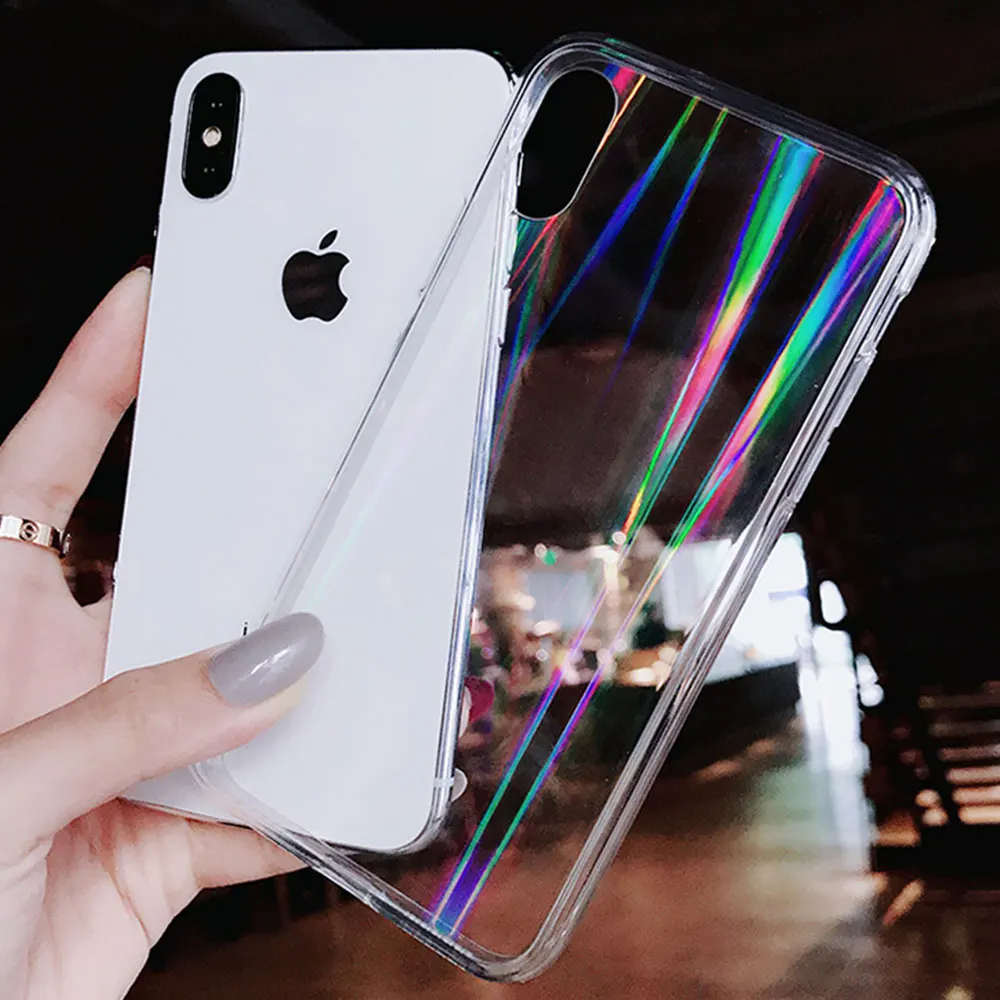 Градиентный лазерный Прозрачный чехол для iPhone 7 8 XR Радужный акриловый X Xs Max 11 pro max