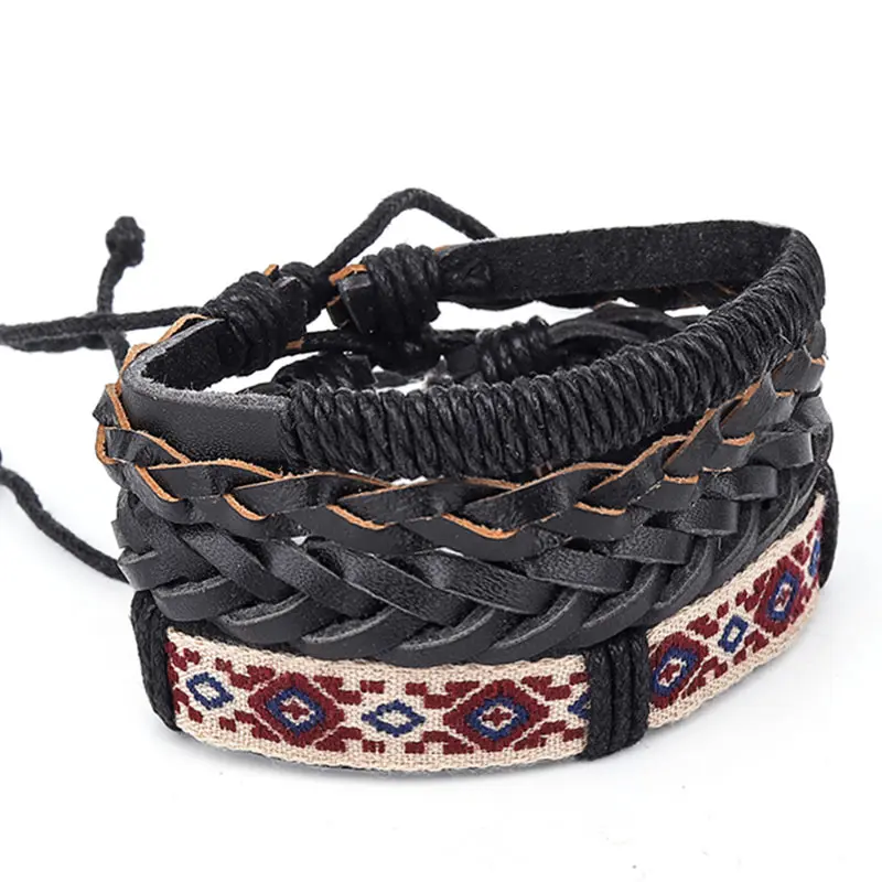 3 шт./лот мужские панк-рок кожа браслеты Регулируемые плетеные веревки ручной