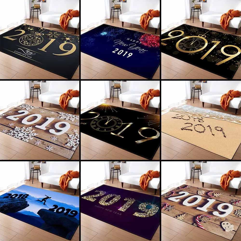 

Nordic Happy New Year 2019 Rugs Kids Room Decor Area Rug Memory Foam Baby Play Crawling Mats Flannel Living Room Bedroom Carpet