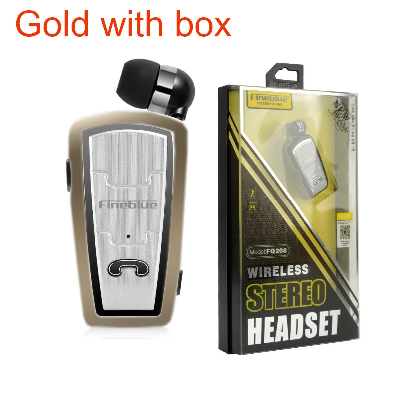 Gold with box Fineblue FQ208 Bluetooth наушники автомобиля бизнес стерео с выдвижной кабель шум отмена вызова музыка встречи - Цвет: Gold with box